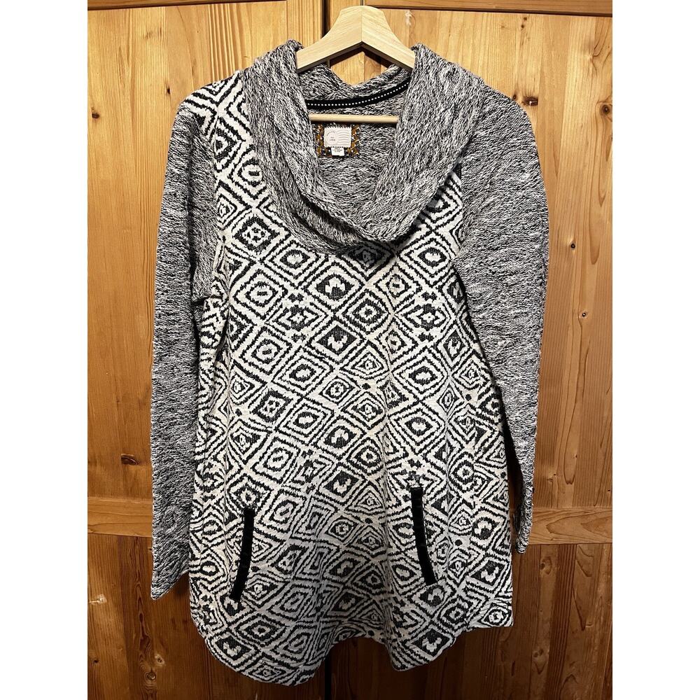 Anthropologie Postmark black white cowl neck long sleeve Konya tunic pockets L